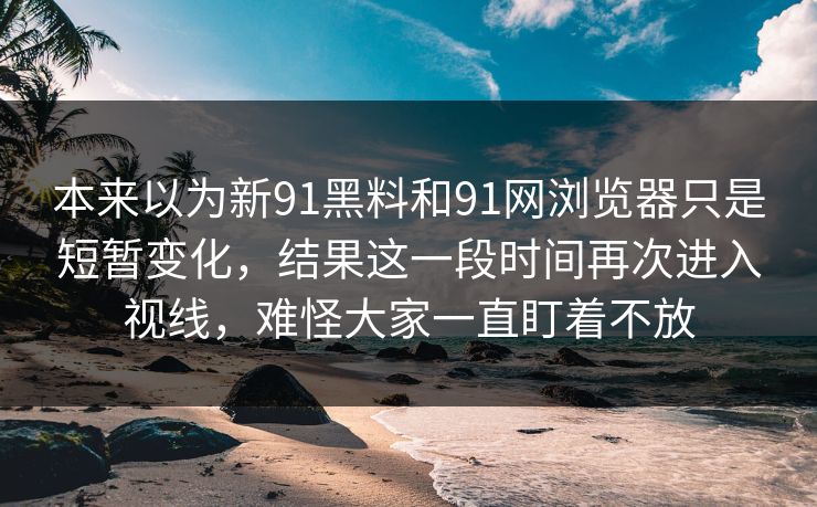 本来以为新91黑料和91网浏览器只是短暂变化，结果这一段时间再次进入视线，难怪大家一直盯着不放
