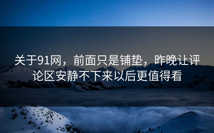 关于91网，前面只是铺垫，昨晚让评论区安静不下来以后更值得看